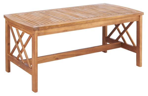 Safavieh FONTANA 4-Piece Outdoor Set - Stylish Acacia Wood Furniture with All-Weather Comfort & Chic Design Natural / Black PAT7008X