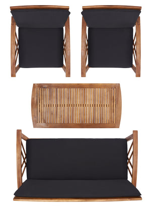 Safavieh FONTANA 4-Piece Outdoor Set - Stylish Acacia Wood Furniture with All-Weather Comfort & Chic Design Natural / Black PAT7008X
