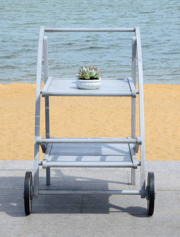 Safavieh LODI Outdoor Tea Cart - Stylish Portable Serving Solution for Patios, Decks, and Garden Gatherings Grey PAT7009B