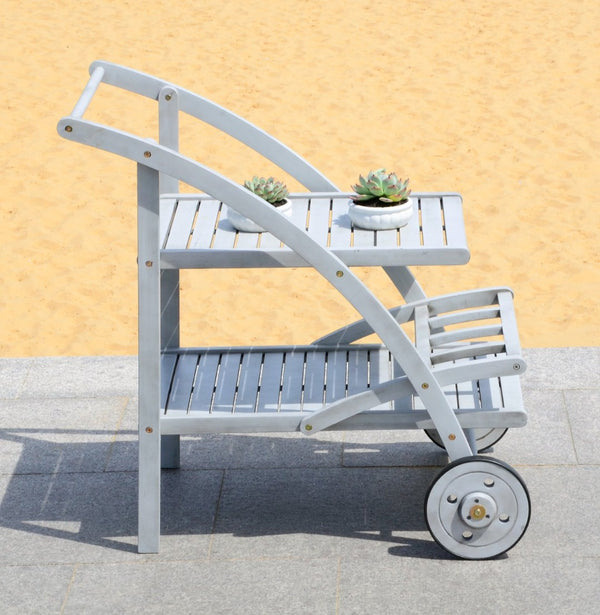 Safavieh LODI Outdoor Tea Cart - Stylish Portable Serving Solution for Patios, Decks, and Garden Gatherings Grey PAT7009B