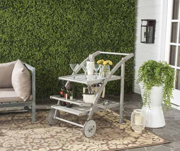 Safavieh LODI Outdoor Tea Cart - Stylish Portable Serving Solution for Patios, Decks, and Garden Gatherings Grey PAT7009B