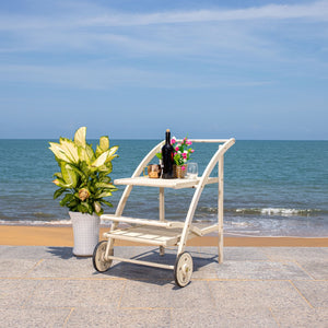 Safavieh LODI Outdoor Tea Cart - Stylish Portable Serving Solution for Patios, Decks, and Garden Gatherings White PAT7009C