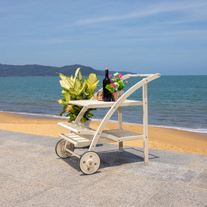 Safavieh LODI Outdoor Tea Cart - Stylish Portable Serving Solution for Patios, Decks, and Garden Gatherings White PAT7009C