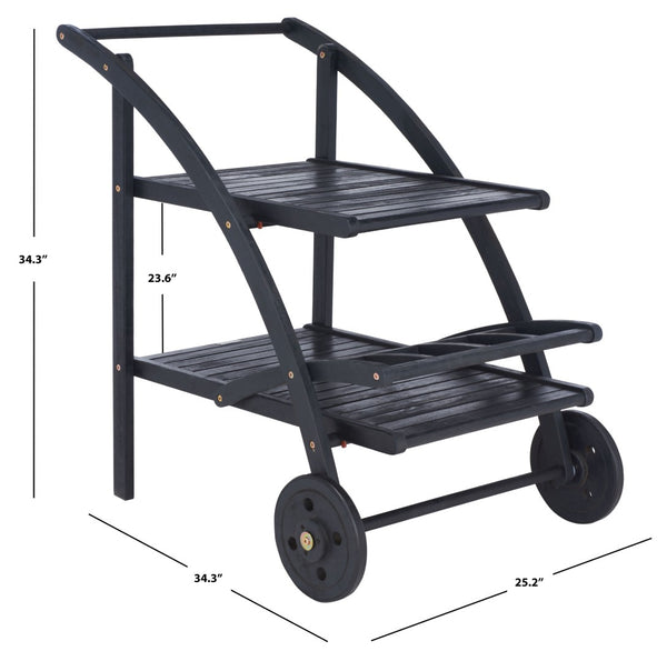 Safavieh LODI Outdoor Tea Cart - Stylish Portable Serving Solution for Patios, Decks, and Garden Gatherings Black PAT7009D