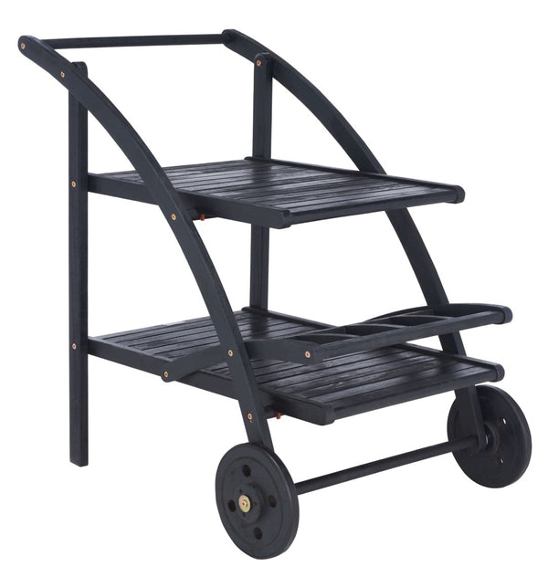 Safavieh LODI Outdoor Tea Cart - Stylish Portable Serving Solution for Patios, Decks, and Garden Gatherings Black PAT7009D