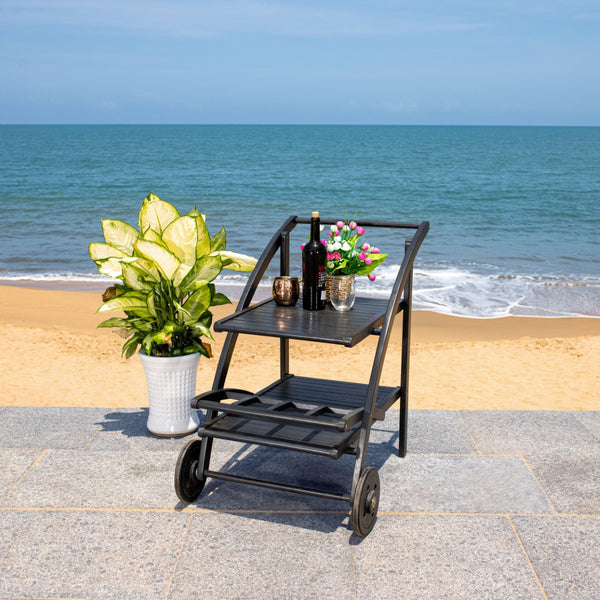 Safavieh LODI Outdoor Tea Cart - Stylish Portable Serving Solution for Patios, Decks, and Garden Gatherings Black PAT7009D