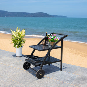 Safavieh LODI Outdoor Tea Cart - Stylish Portable Serving Solution for Patios, Decks, and Garden Gatherings Black PAT7009D