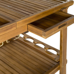 Safavieh ORLAND Portable Tea Trolley - Eco-Friendly Acacia Wood Serving Cart for Stylish Outdoor Entertaining Natural PAT7010A