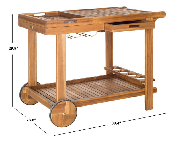 Safavieh ORLAND Portable Tea Trolley - Eco-Friendly Acacia Wood Serving Cart for Stylish Outdoor Entertaining Natural PAT7010A