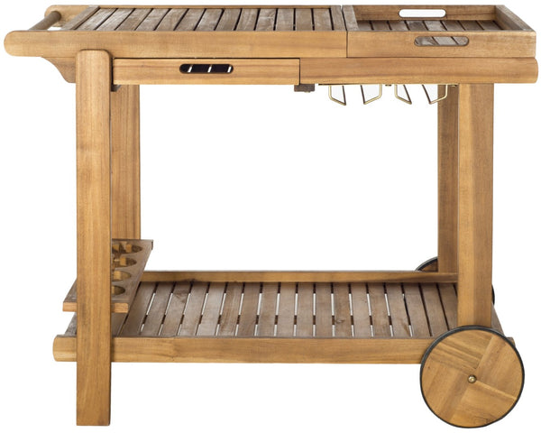Safavieh ORLAND Portable Tea Trolley - Eco-Friendly Acacia Wood Serving Cart for Stylish Outdoor Entertaining Natural PAT7010A