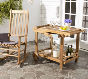 Safavieh ORLAND Portable Tea Trolley - Eco-Friendly Acacia Wood Serving Cart for Stylish Outdoor Entertaining Natural PAT7010A