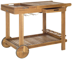 Safavieh ORLAND Portable Tea Trolley - Eco-Friendly Acacia Wood Serving Cart for Stylish Outdoor Entertaining Natural PAT7010A