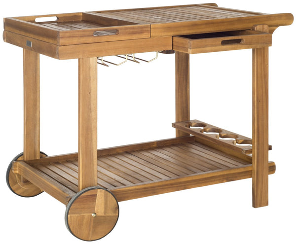 Safavieh ORLAND Portable Tea Trolley - Eco-Friendly Acacia Wood Serving Cart for Stylish Outdoor Entertaining Natural PAT7010A