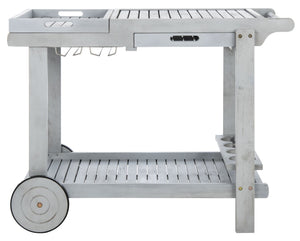 Safavieh ORLAND Portable Tea Trolley - Eco-Friendly Acacia Wood Serving Cart for Stylish Outdoor Entertaining Grey PAT7010B