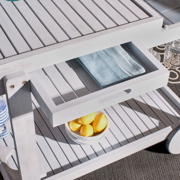 Safavieh ORLAND Portable Tea Trolley - Eco-Friendly Acacia Wood Serving Cart for Stylish Outdoor Entertaining Grey PAT7010B