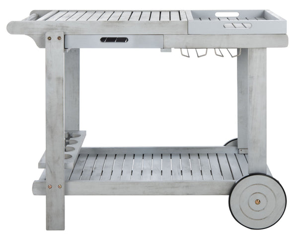 Safavieh ORLAND Portable Tea Trolley - Eco-Friendly Acacia Wood Serving Cart for Stylish Outdoor Entertaining Grey PAT7010B