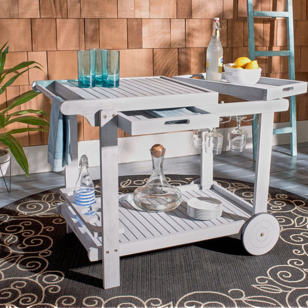 Safavieh ORLAND Portable Tea Trolley - Eco-Friendly Acacia Wood Serving Cart for Stylish Outdoor Entertaining Grey PAT7010B