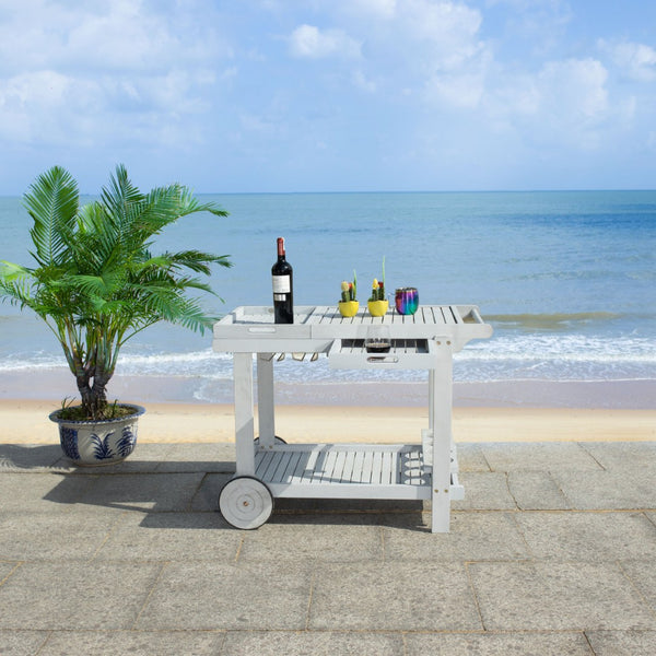 Safavieh ORLAND Portable Tea Trolley - Eco-Friendly Acacia Wood Serving Cart for Stylish Outdoor Entertaining Grey PAT7010B