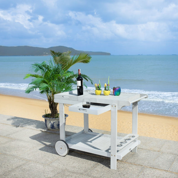 Safavieh ORLAND Portable Tea Trolley - Eco-Friendly Acacia Wood Serving Cart for Stylish Outdoor Entertaining Grey PAT7010B