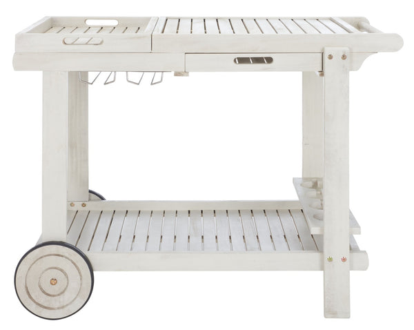 Safavieh ORLAND Portable Tea Trolley - Eco-Friendly Acacia Wood Serving Cart for Stylish Outdoor Entertaining White PAT7010C