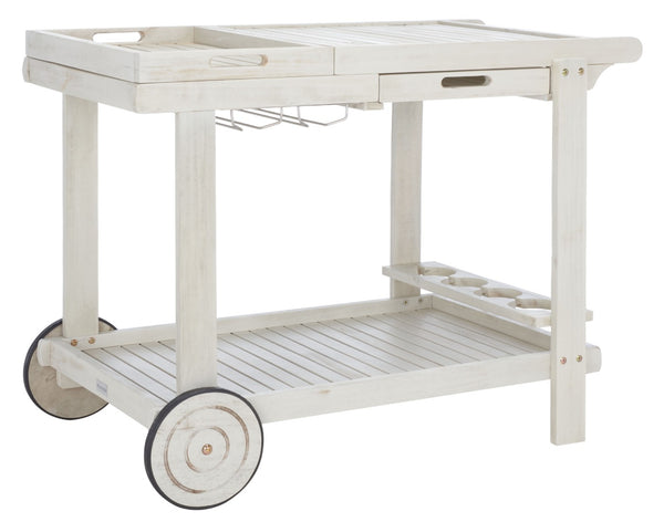 Safavieh ORLAND Portable Tea Trolley - Eco-Friendly Acacia Wood Serving Cart for Stylish Outdoor Entertaining White PAT7010C