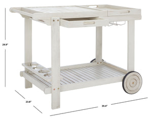 Safavieh ORLAND Portable Tea Trolley - Eco-Friendly Acacia Wood Serving Cart for Stylish Outdoor Entertaining White PAT7010C