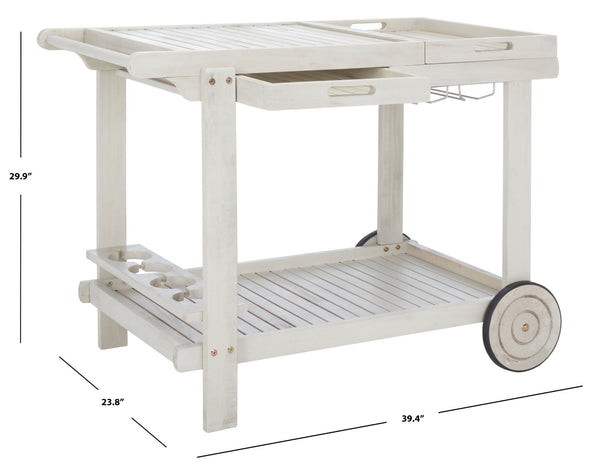Safavieh ORLAND Portable Tea Trolley - Eco-Friendly Acacia Wood Serving Cart for Stylish Outdoor Entertaining White PAT7010C