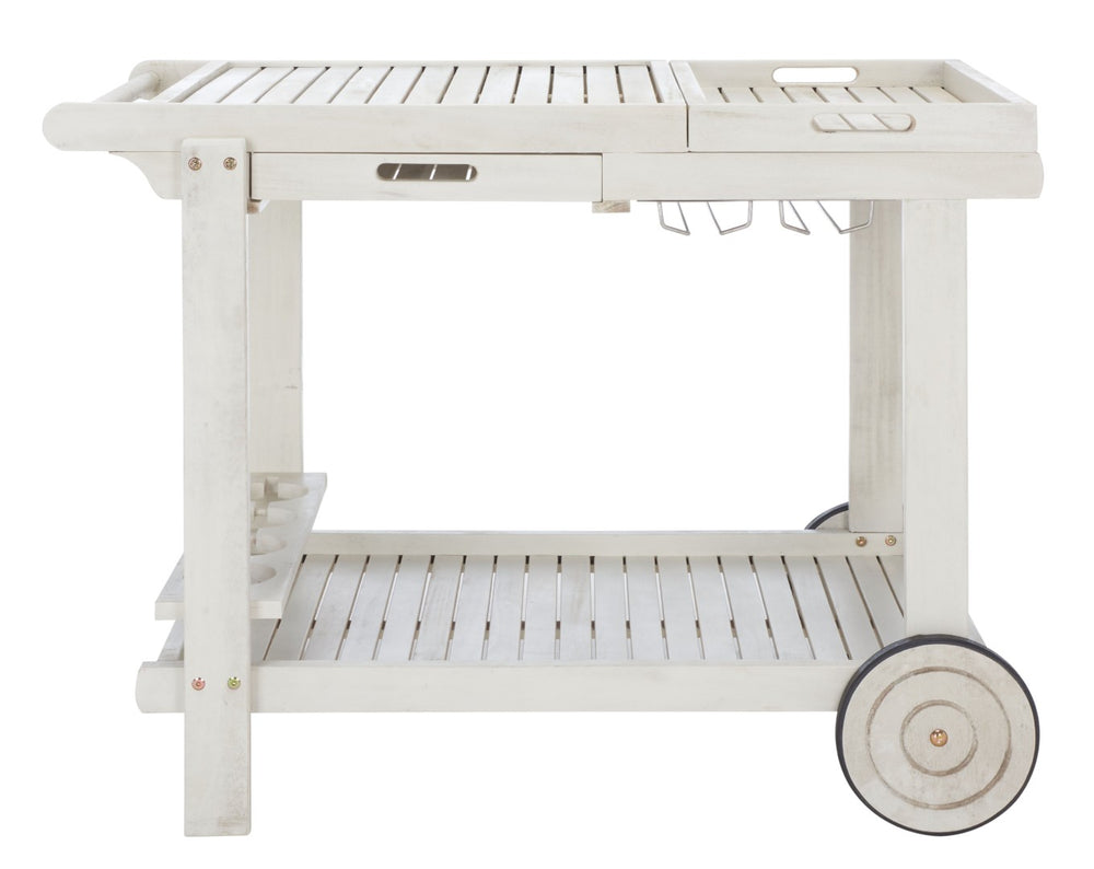Safavieh ORLAND Portable Tea Trolley - Eco-Friendly Acacia Wood Serving Cart for Stylish Outdoor Entertaining White PAT7010C