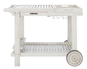 Safavieh ORLAND Portable Tea Trolley - Eco-Friendly Acacia Wood Serving Cart for Stylish Outdoor Entertaining White PAT7010C