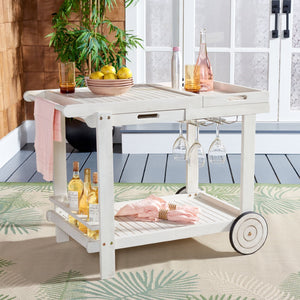 Safavieh ORLAND Portable Tea Trolley - Eco-Friendly Acacia Wood Serving Cart for Stylish Outdoor Entertaining White PAT7010C