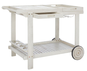 Safavieh ORLAND Portable Tea Trolley - Eco-Friendly Acacia Wood Serving Cart for Stylish Outdoor Entertaining White PAT7010C