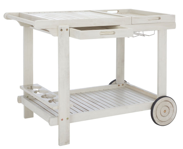 Safavieh ORLAND Portable Tea Trolley - Eco-Friendly Acacia Wood Serving Cart for Stylish Outdoor Entertaining White PAT7010C
