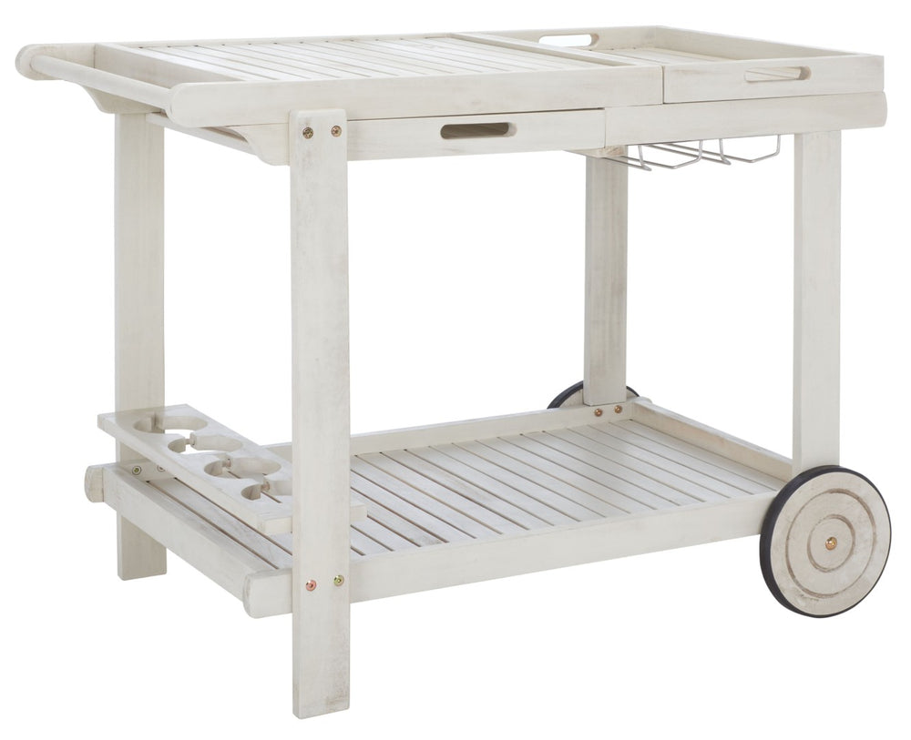 Safavieh ORLAND Portable Tea Trolley - Eco-Friendly Acacia Wood Serving Cart for Stylish Outdoor Entertaining White PAT7010C