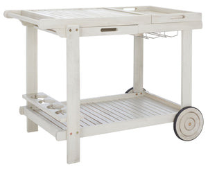 Safavieh ORLAND Portable Tea Trolley - Eco-Friendly Acacia Wood Serving Cart for Stylish Outdoor Entertaining White PAT7010C