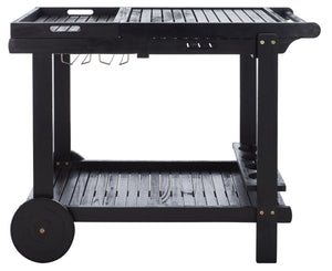 Safavieh ORLAND Portable Tea Trolley - Eco-Friendly Acacia Wood Serving Cart for Stylish Outdoor Entertaining Black PAT7010D