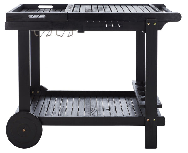 Safavieh ORLAND Portable Tea Trolley - Eco-Friendly Acacia Wood Serving Cart for Stylish Outdoor Entertaining Black PAT7010D