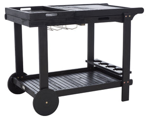 Safavieh ORLAND Portable Tea Trolley - Eco-Friendly Acacia Wood Serving Cart for Stylish Outdoor Entertaining Black PAT7010D