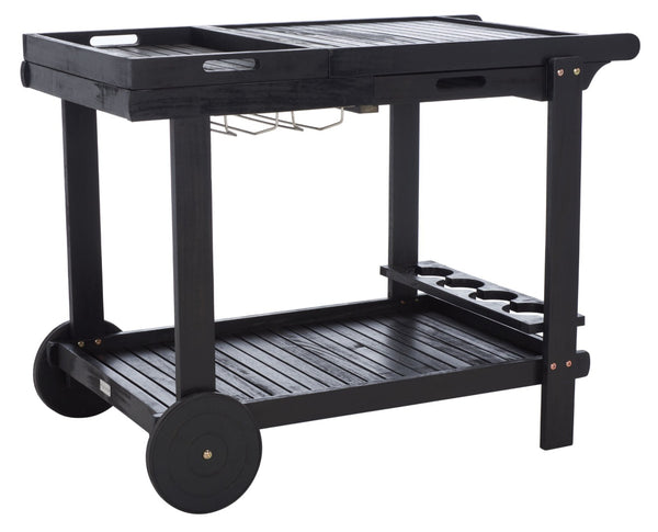 Safavieh ORLAND Portable Tea Trolley - Eco-Friendly Acacia Wood Serving Cart for Stylish Outdoor Entertaining Black PAT7010D