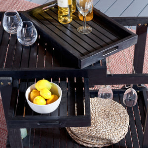 Safavieh ORLAND Portable Tea Trolley - Eco-Friendly Acacia Wood Serving Cart for Stylish Outdoor Entertaining Black PAT7010D