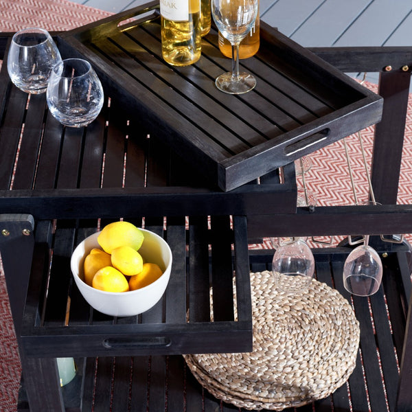 Safavieh ORLAND Portable Tea Trolley - Eco-Friendly Acacia Wood Serving Cart for Stylish Outdoor Entertaining Black PAT7010D