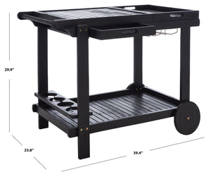 Safavieh ORLAND Portable Tea Trolley - Eco-Friendly Acacia Wood Serving Cart for Stylish Outdoor Entertaining Black PAT7010D