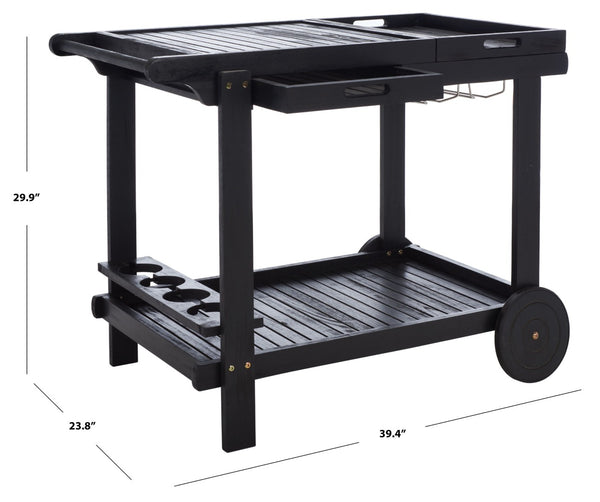 Safavieh ORLAND Portable Tea Trolley - Eco-Friendly Acacia Wood Serving Cart for Stylish Outdoor Entertaining Black PAT7010D