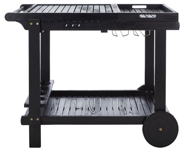 Safavieh ORLAND Portable Tea Trolley - Eco-Friendly Acacia Wood Serving Cart for Stylish Outdoor Entertaining Black PAT7010D