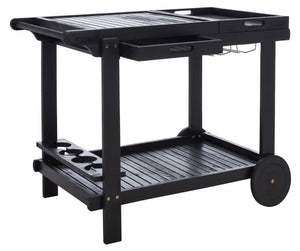 Safavieh ORLAND Portable Tea Trolley - Eco-Friendly Acacia Wood Serving Cart for Stylish Outdoor Entertaining Black PAT7010D