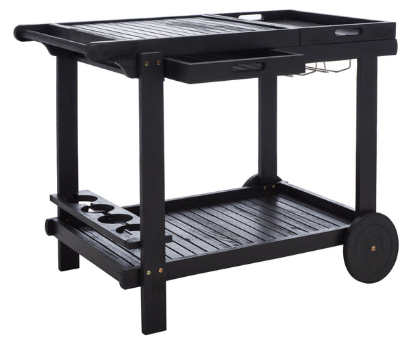 Safavieh ORLAND Portable Tea Trolley - Eco-Friendly Acacia Wood Serving Cart for Stylish Outdoor Entertaining Black PAT7010D