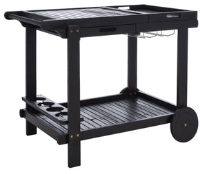 Safavieh ORLAND Portable Tea Trolley - Eco-Friendly Acacia Wood Serving Cart for Stylish Outdoor Entertaining Black PAT7010D
