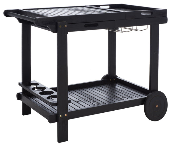 Safavieh ORLAND Portable Tea Trolley - Eco-Friendly Acacia Wood Serving Cart for Stylish Outdoor Entertaining Black PAT7010D