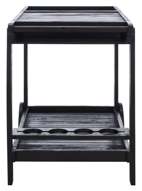 Safavieh ORLAND Portable Tea Trolley - Eco-Friendly Acacia Wood Serving Cart for Stylish Outdoor Entertaining Black PAT7010D