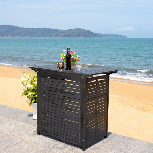 Safavieh MONTEREY Bar Table - Eco-Friendly Acacia Wood for Stylish Outdoor Gatherings and Entertaining Black PAT7011D