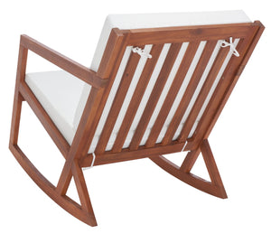 Safavieh VERNON Rocking Chair - Timeless Outdoor Comfort with Handcrafted Design and Eco-Friendly Eucalyptus Wood Natural / Beige PAT7013A